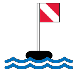 red and white flag on white pole and black inner tube in water